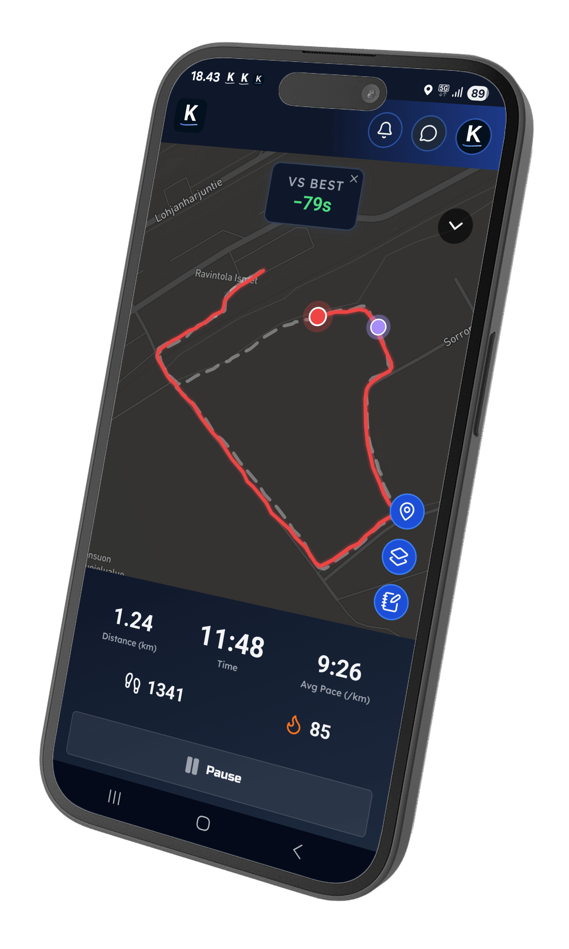 Live activity session with map and stats