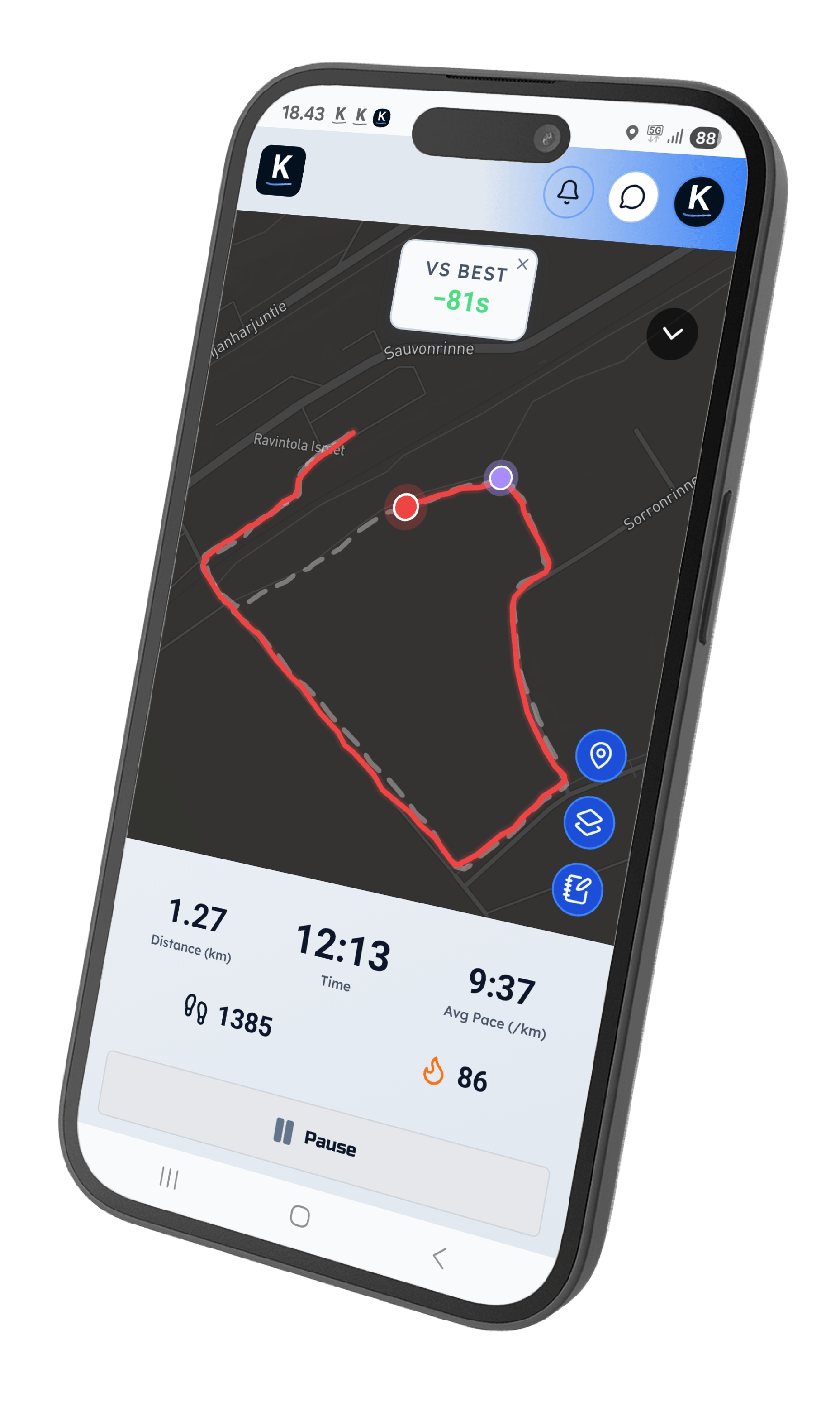 Live activity session with map and stats